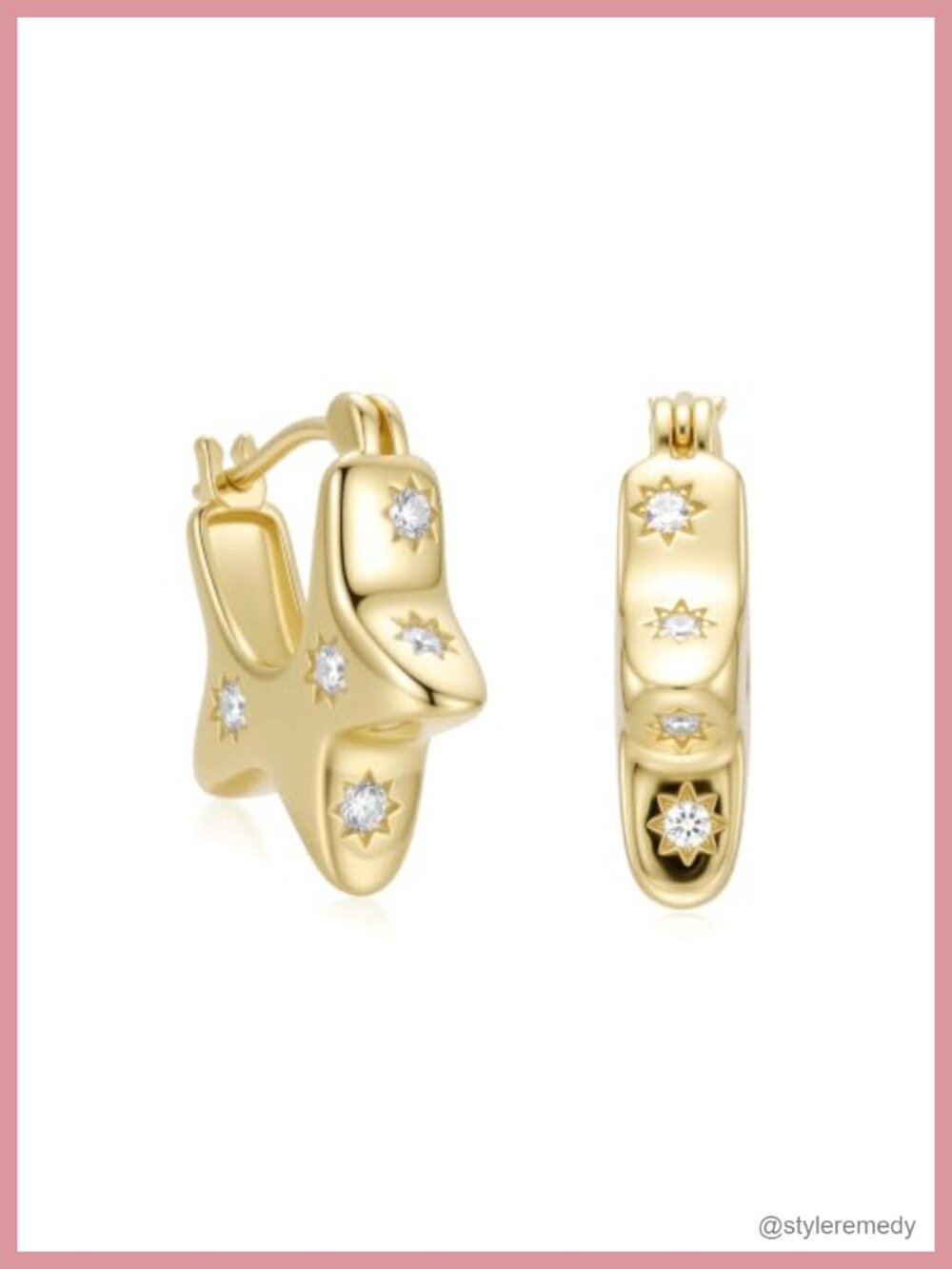 14K Gold Plated Chunky Star Huggie Hoop Earrings Women Hypoallergenic 20mm